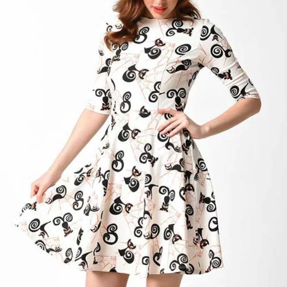Unique Vintage | Dresses | 4x Unique Vintage Halloween Cats Spiderweb Fit  Flare Dress Runs Small | Poshmark
